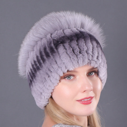 Womens Warmth-Retaining Rex Rabbit Fur Winter Hat