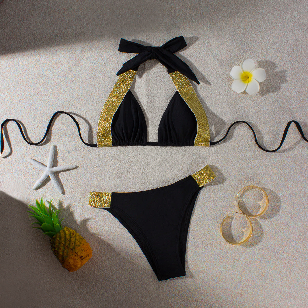 Contrast Color Wide Strap Two Piece Bikini