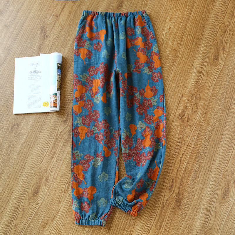 Women's Fashionable Cotton Double-layer Yarn-dyed Close-up Pajama Pants