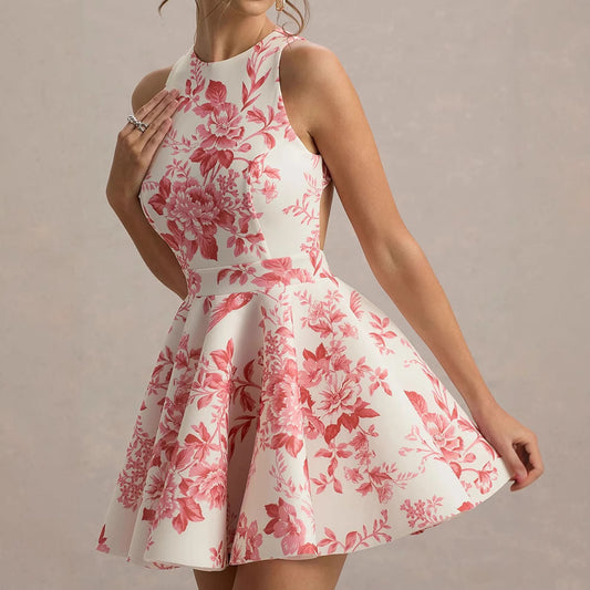 Chic Sleeveless High-waisted Backless Printed Dress