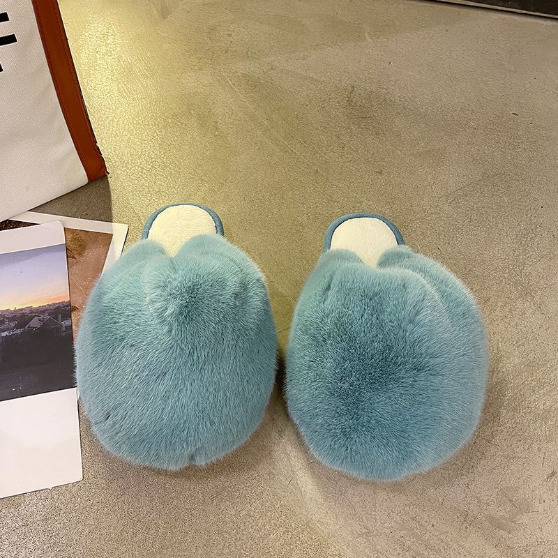 Women's Flat Bottom Half Slippers With Fur Toe Head