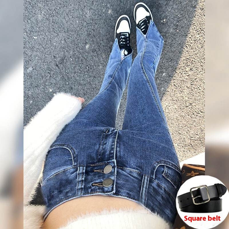 Blue Jeans Women's High Waist Slimming Stretch Split All-match Skinny