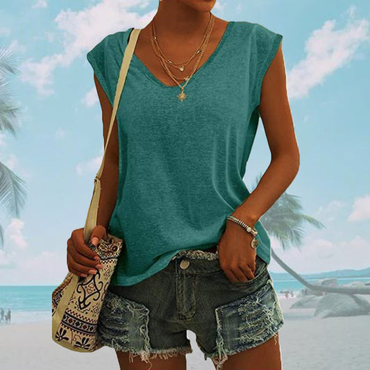European And American Women's Simple V-neck Loose T-shirt