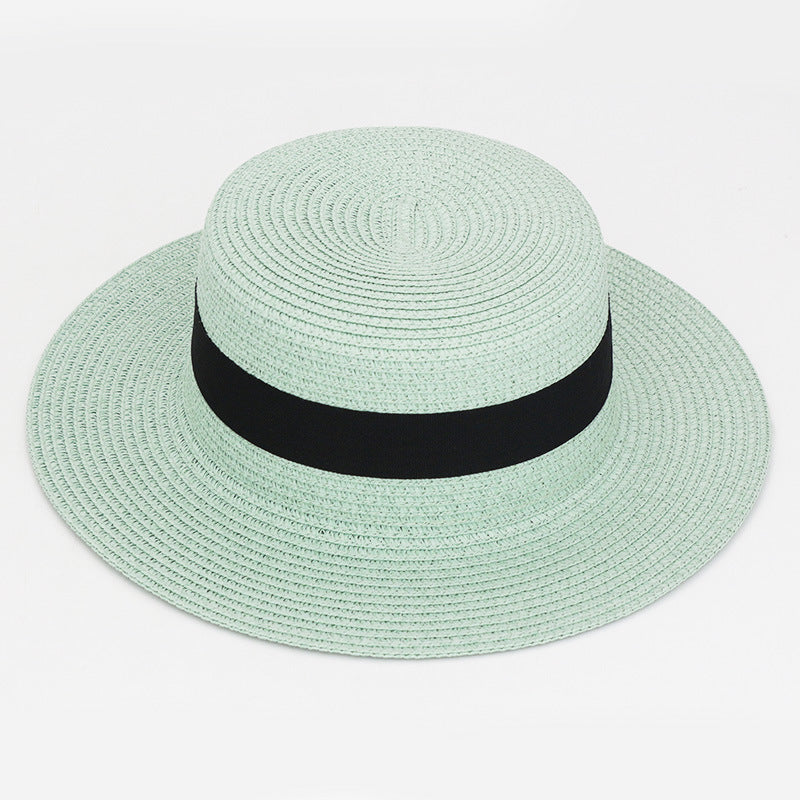 Square Buckle Dome Panama Lafite Flat Straw Hat 21 Color