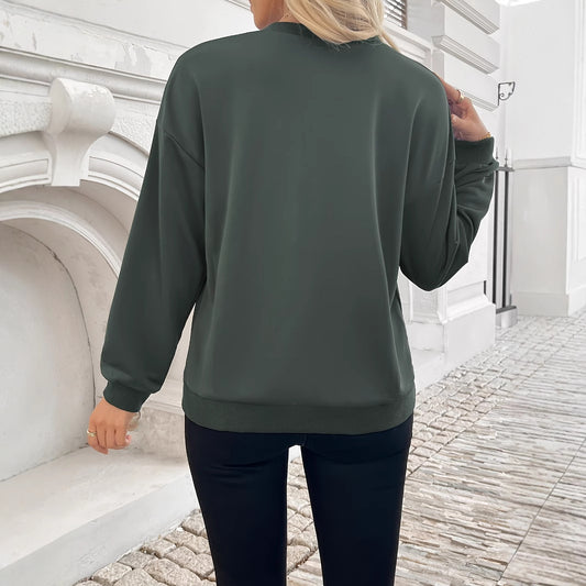 Women's Solid Color Casual Half Zipper Off Shoulder Sleeve Sweatshirt
