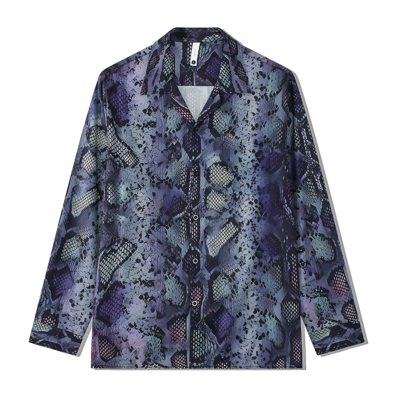Casual Hawaiian Cardigan Full Printed Snakeskin Pattern Long Sleeve Printed Shirt