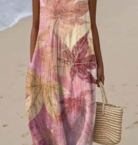 Women's Loose Round Neck Fashion Premium Long Sleeve Printed Dress