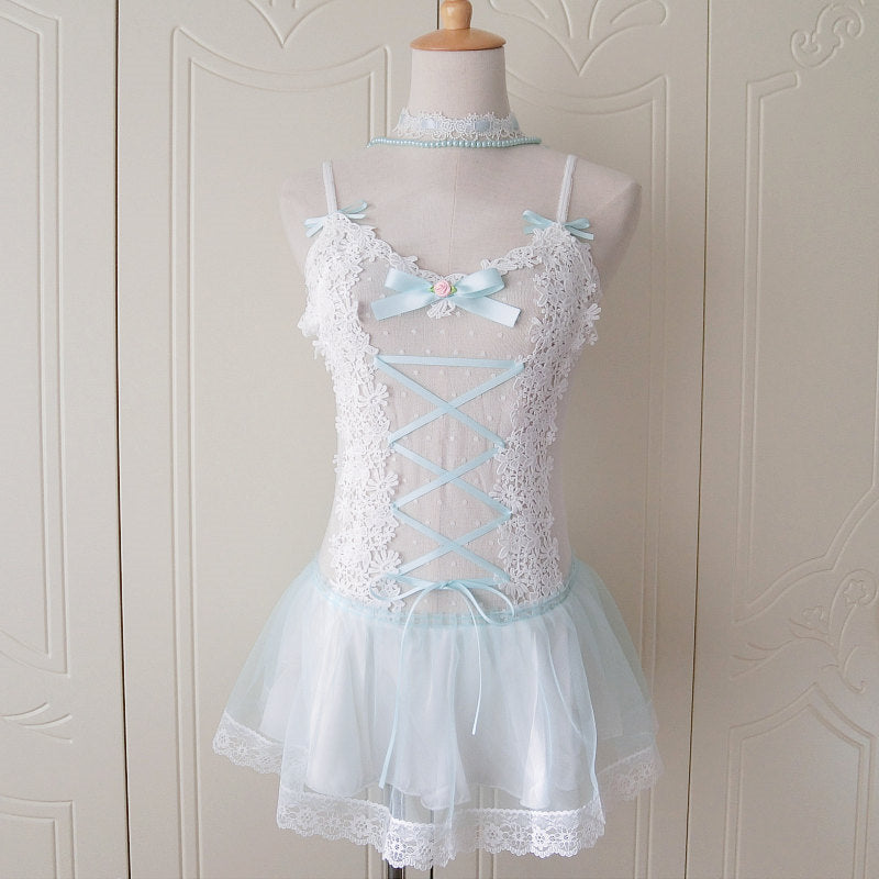 Pure Desire Lace Mesh Small Sling White Night Coat