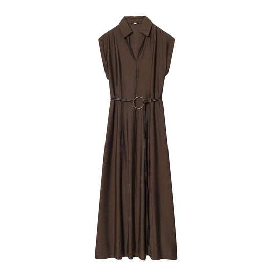 Slim Fit Waist Belt Jumpsuit Mid Length Dress