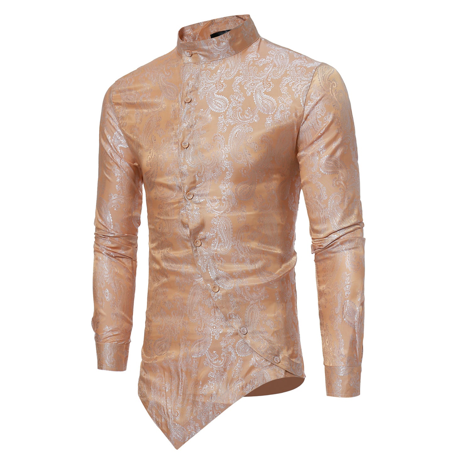 Casual Long-sleeve Shirt With An Irregular Hem And A Subtle Textured Pattern
