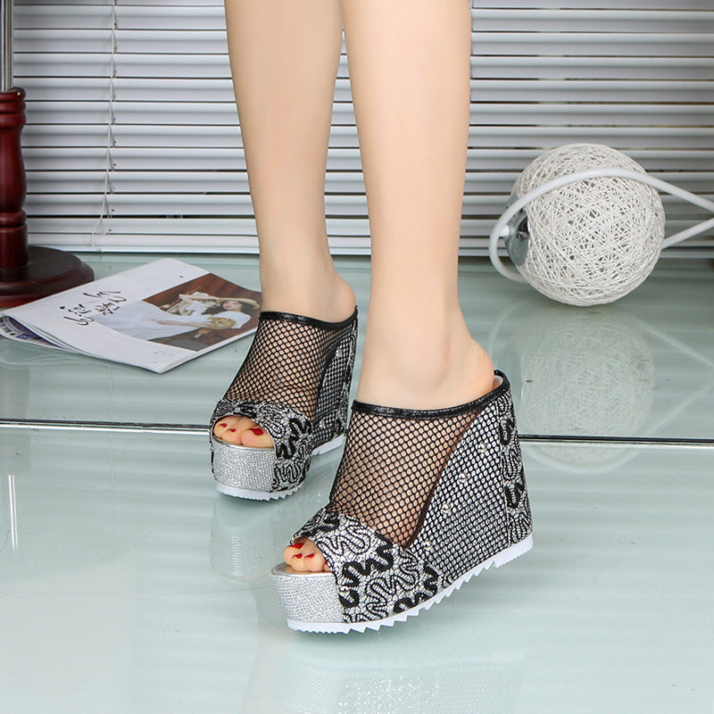 Hollowed-out Heel Korean Cross-border Chunky Heel Waterproof Platform Lace Spring And Summer Style