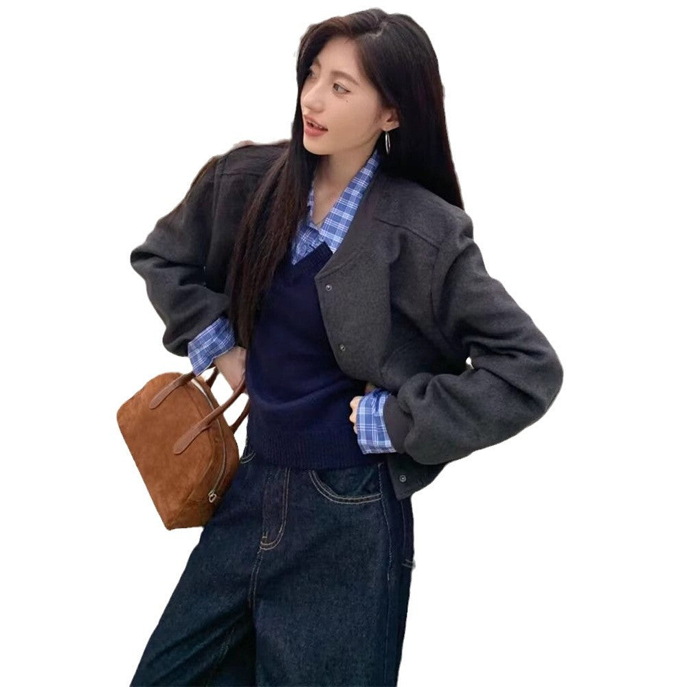 Retro Jacket Coat Design Loose Leisure Short Top