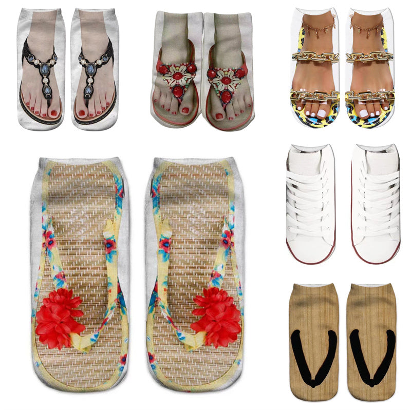 Women's Fashion Simple Flip-flop Print Socks