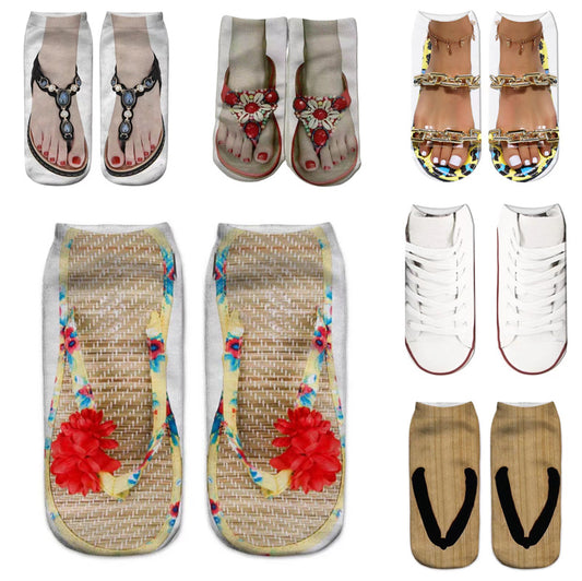 Women's Fashion Simple Flip-flop Print Socks