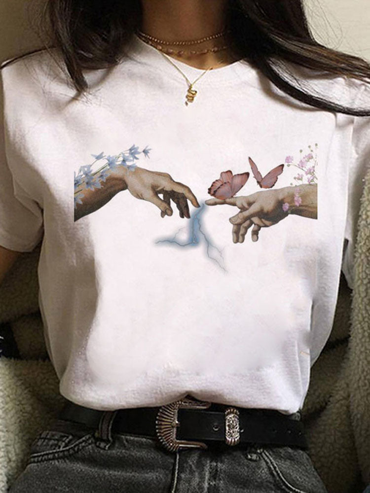 Europæisk og amerikansk alfabettryk kortærmet T-shirt