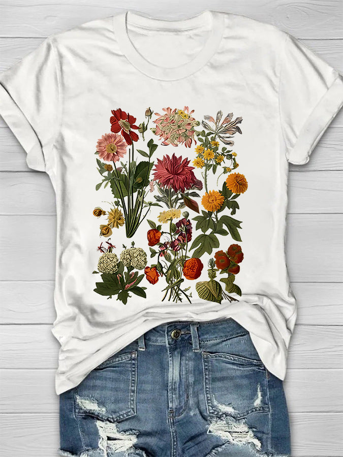 Round Neck White Loose Pullover Chic Dragonfly Short Sleeve