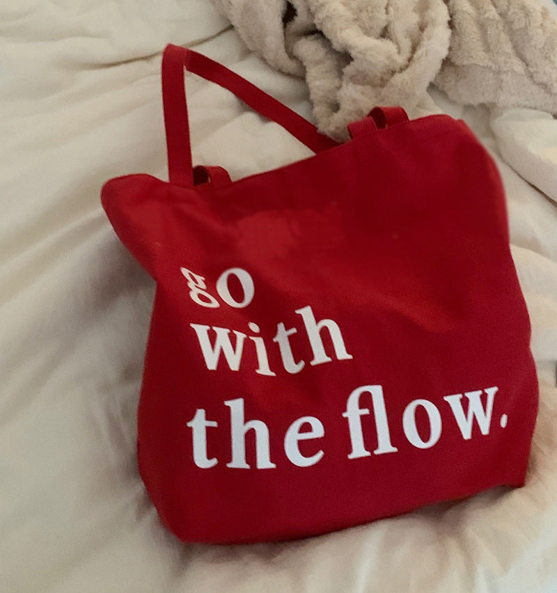 Japanese Style Red Textured Canvas Shoulder Bag