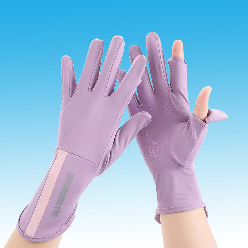 Summer Men And Women's Thin Elastic Breathable Ice Silk Sunscreen Gloves