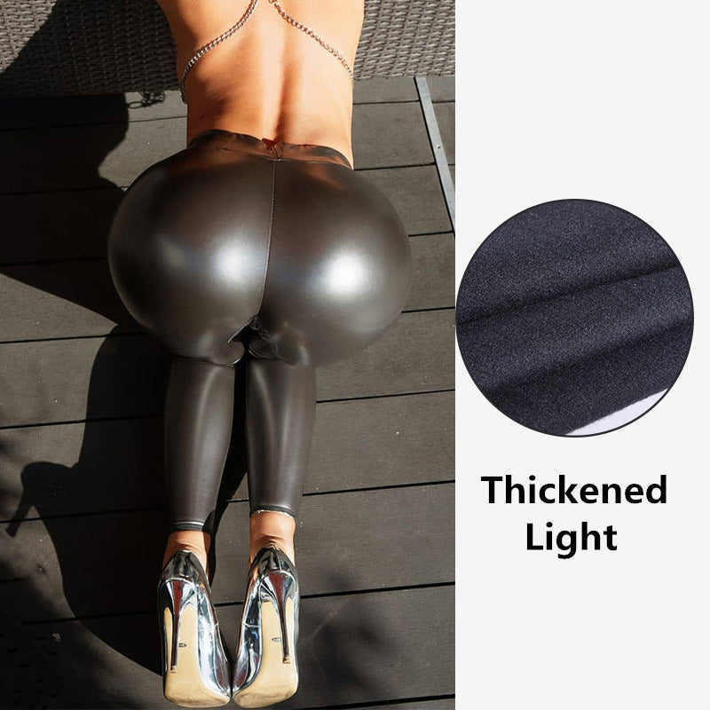 Women's Solid Color High Waist PU Leather Pants