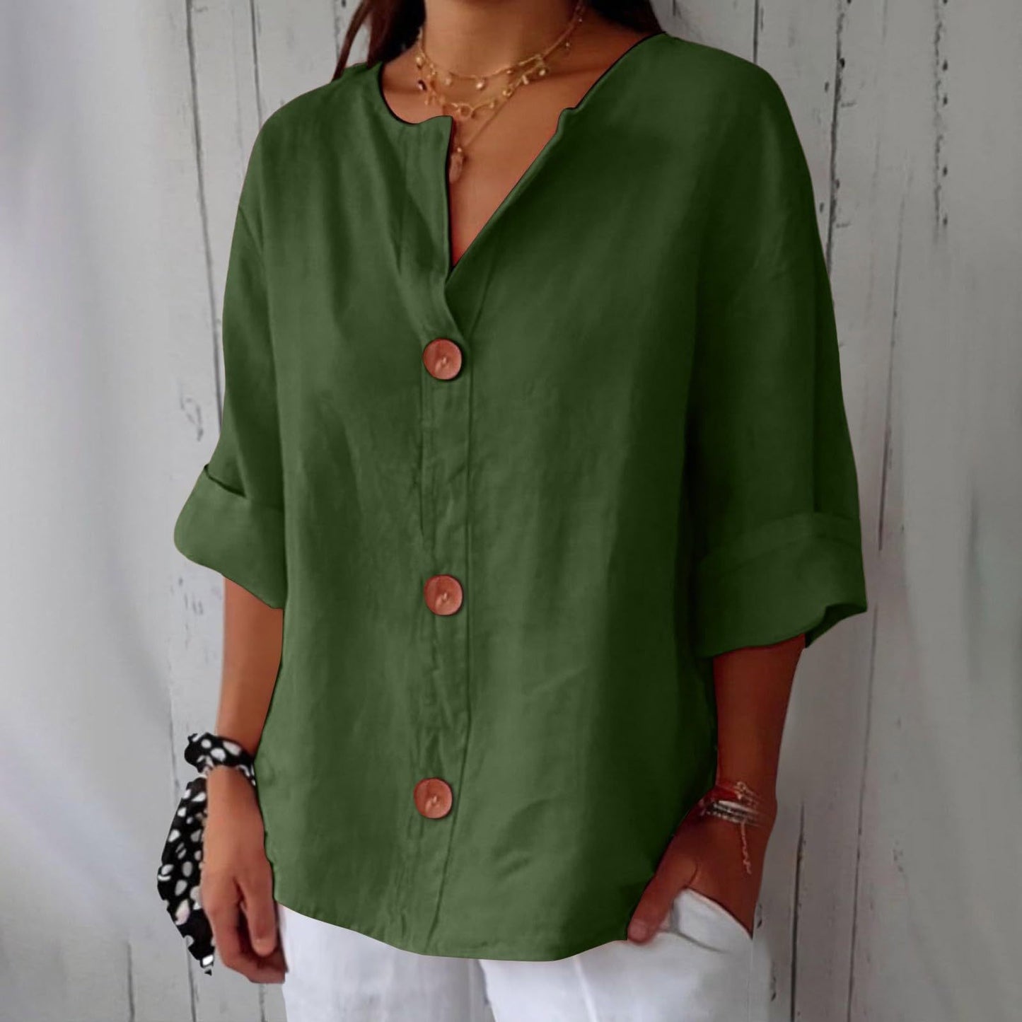 V-neck Pullover Shirt Fashion Casual Long-sleeved Top Women's Clothing