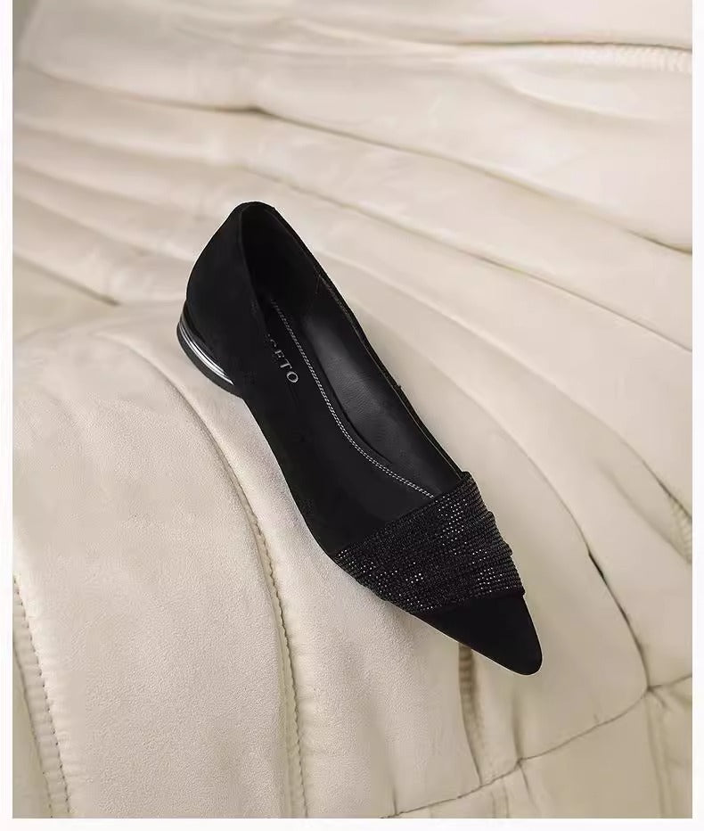 Pointed-toe Rhinestone Slip-on Low-cut Womens Shoes