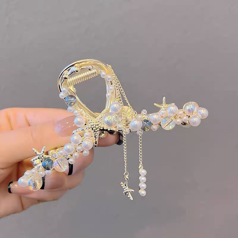 Antique Tassel Large Pearl Clip Metal Hairpin