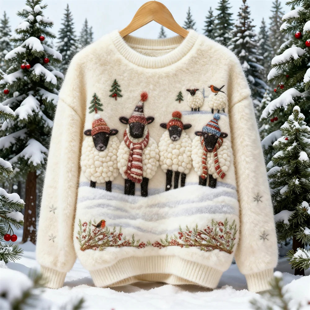Digital-printed Christmas-patterned Women's Flannel Hoodie