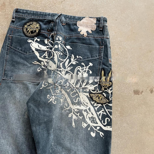 Women's Printed Casual Loose Straight Jeans