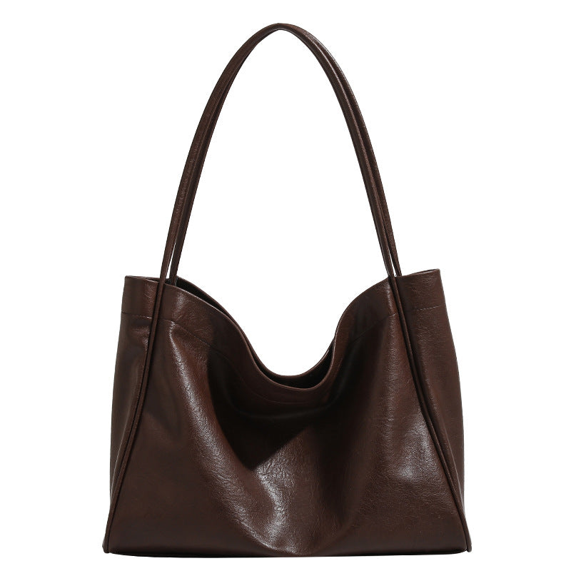 Casual Soft Leather Women's Retro Style Commuter Shopping Shoulder Bag
