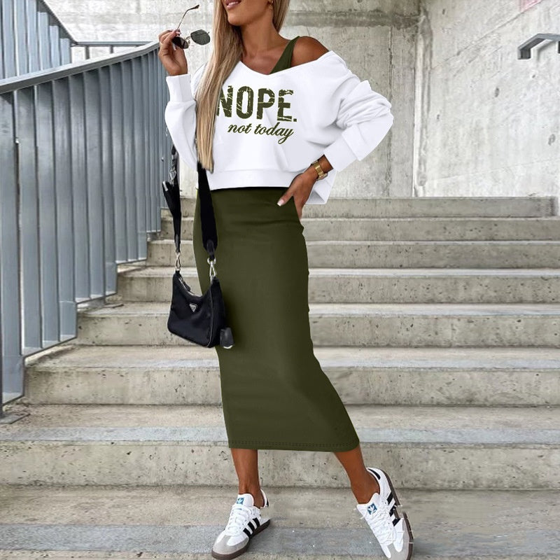 Vest Dress V-neck Hooded Hoodie Short Top Suit