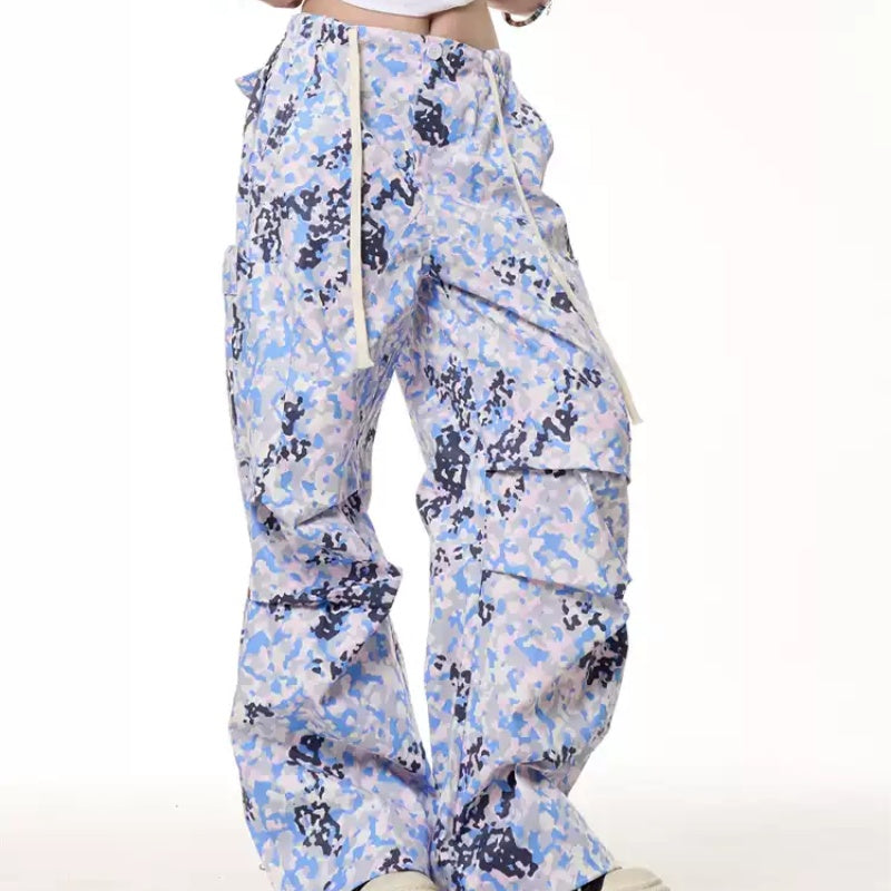 Retro Camouflage Cargo Bukser Sommer Løse Lige Brede Ben