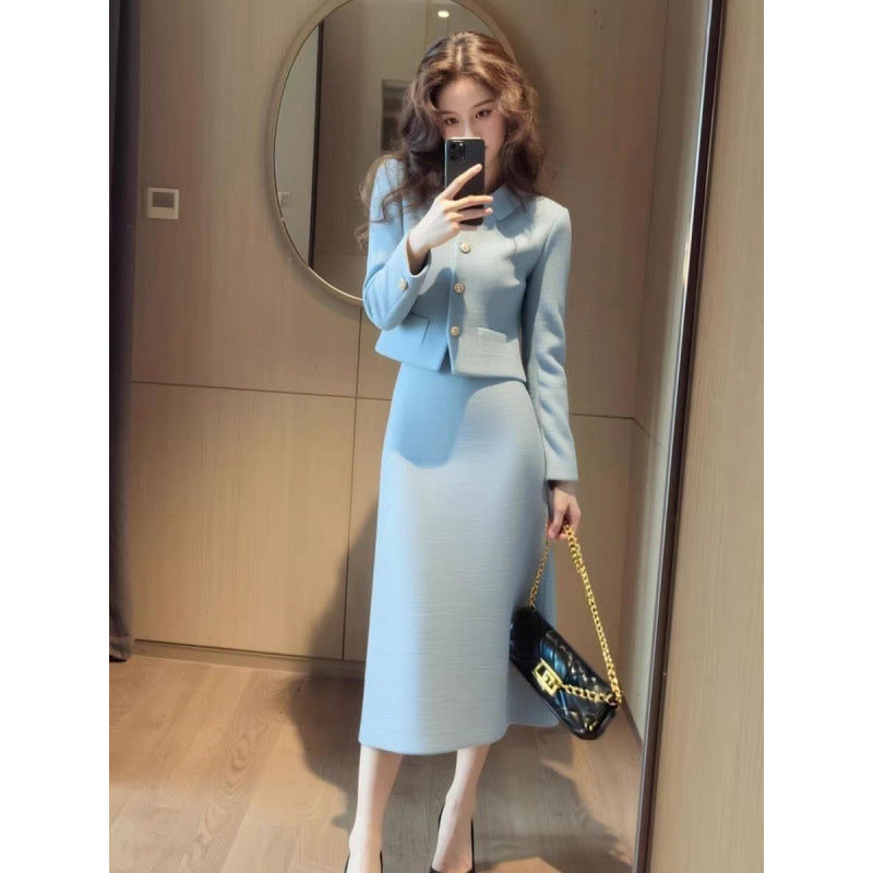 Elegant Coat And Skirt Set For Women