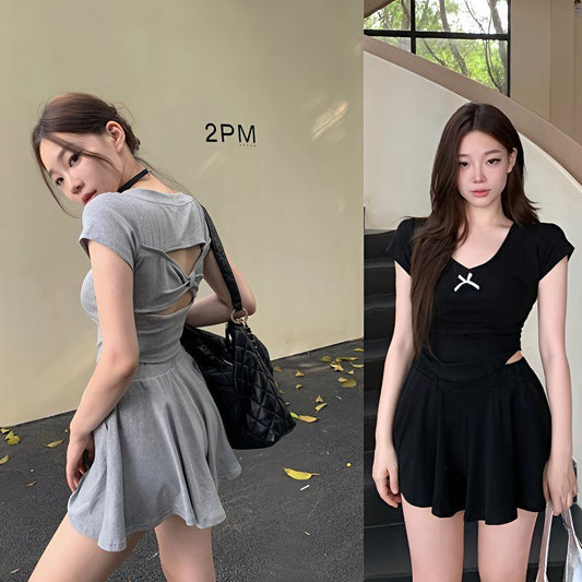 Summer Gray High-waisted Skirt Two-piece Set