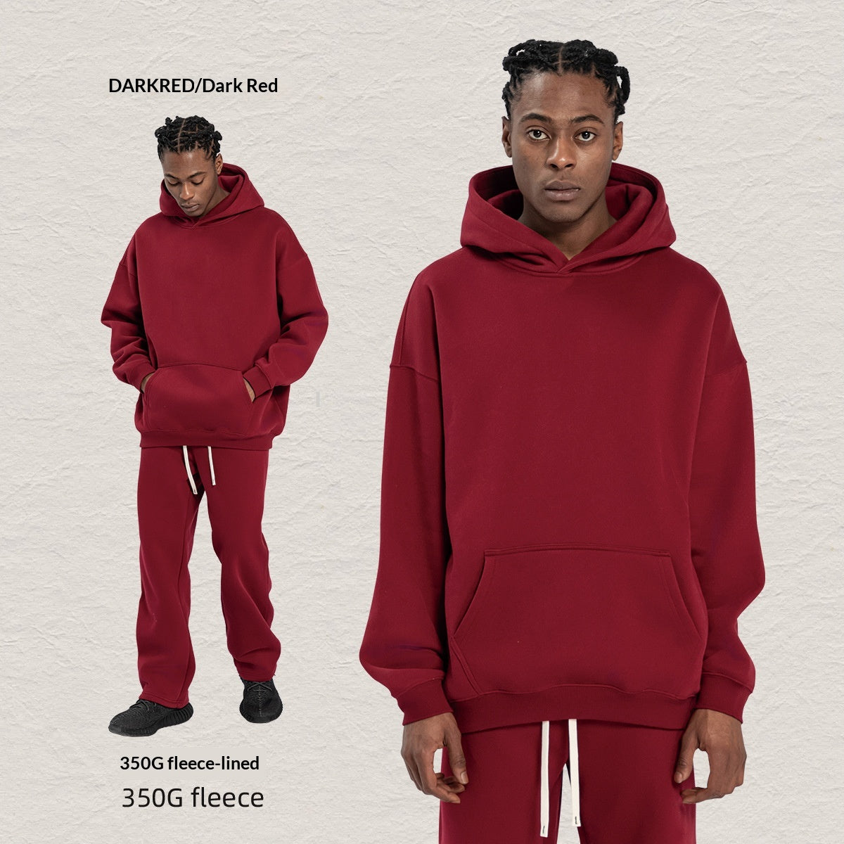 Men's Hooded Sweatshirt Fleece-lined Loose Sweatshirt Set