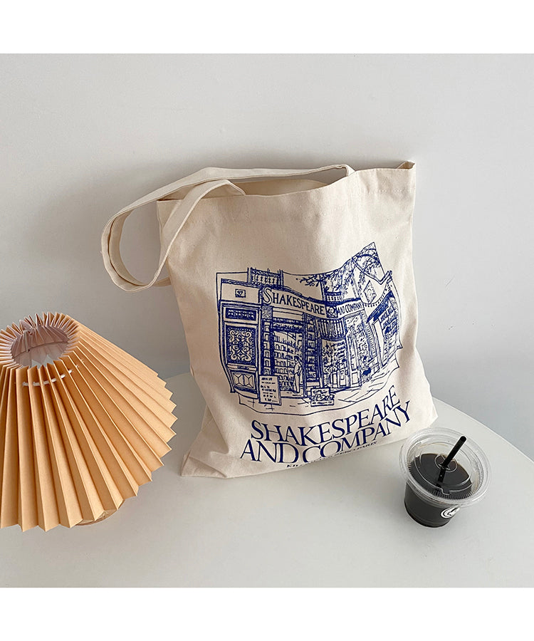Shakespeare Bookstore Canvas Bag Blue Print