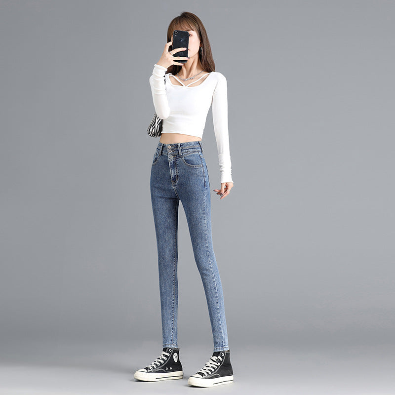 Slim Slim Denim Pencil Pants With Stretch Feet
