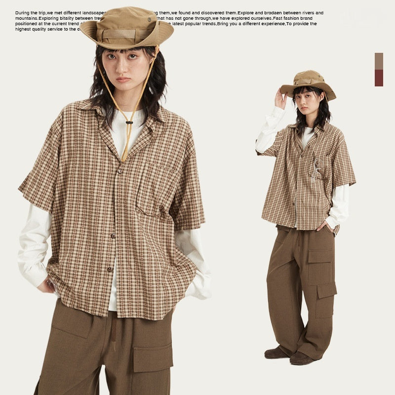 Striped Japanese-style Retro Short Sleeve Shirt Loose Preppy Style