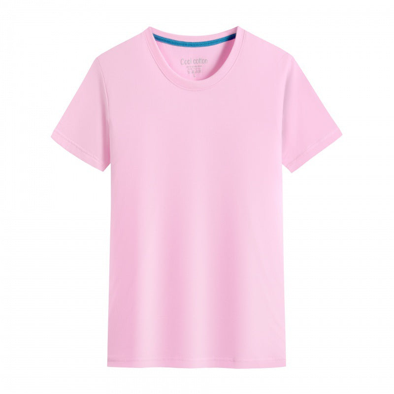 Herre- og dame-ensfarvet bomulds-T-shirt med rund hals til sommer