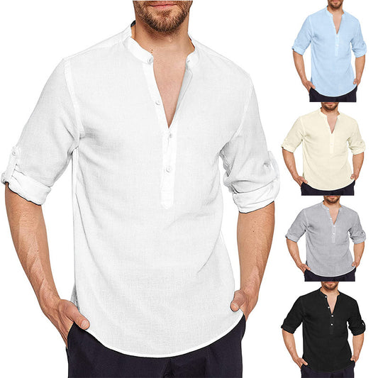 Youth Shoulder Sleeve Cotton And Linen Regular Shirt