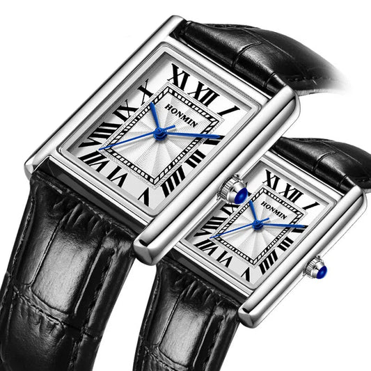Couple Leather Watch Strap Simple Square Student's Watch Waterproof