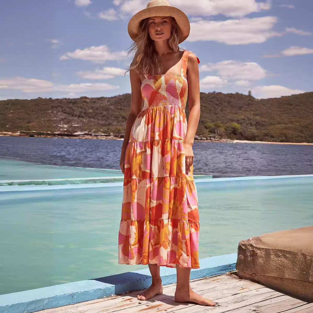 Womens Printed Long Slip Dress