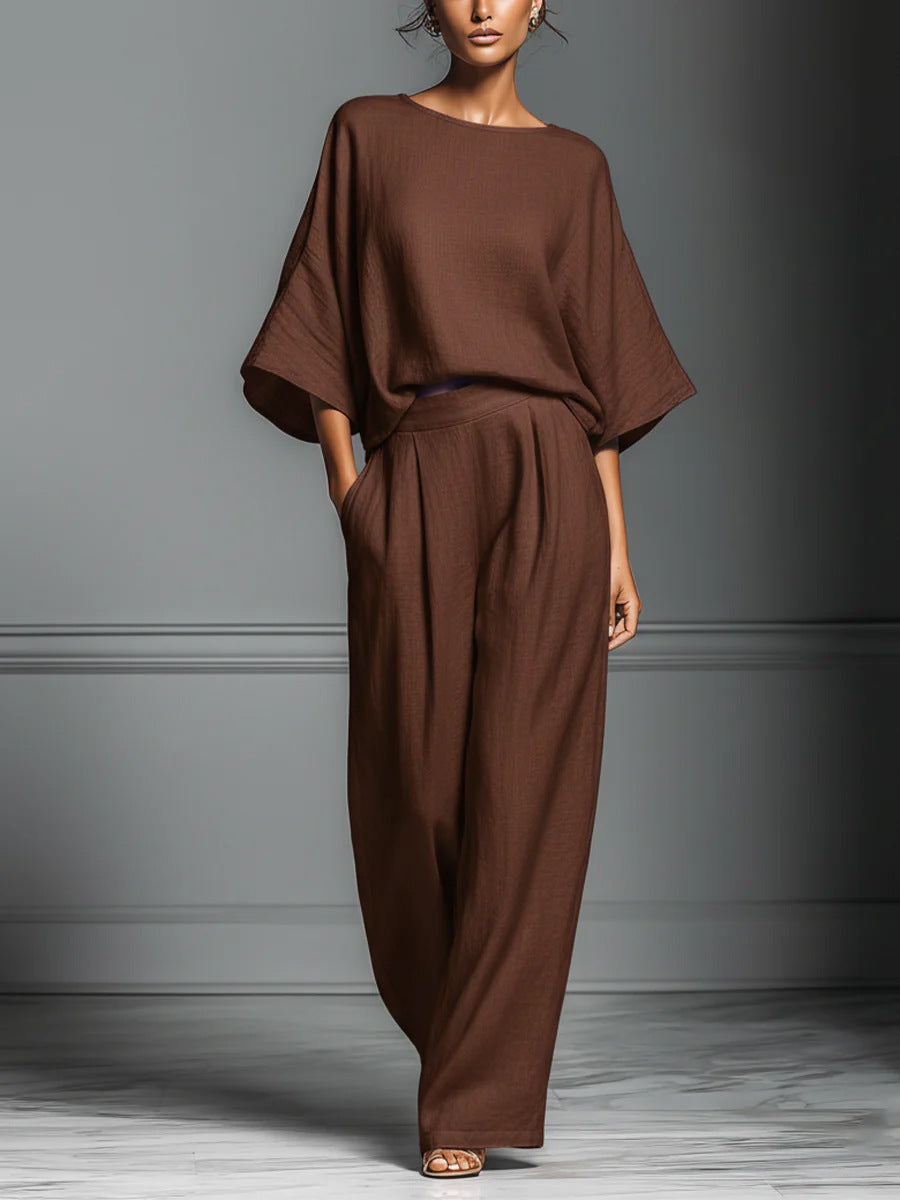 Womens Fashionable And Elegant Flared-Sleeve Linen Suit