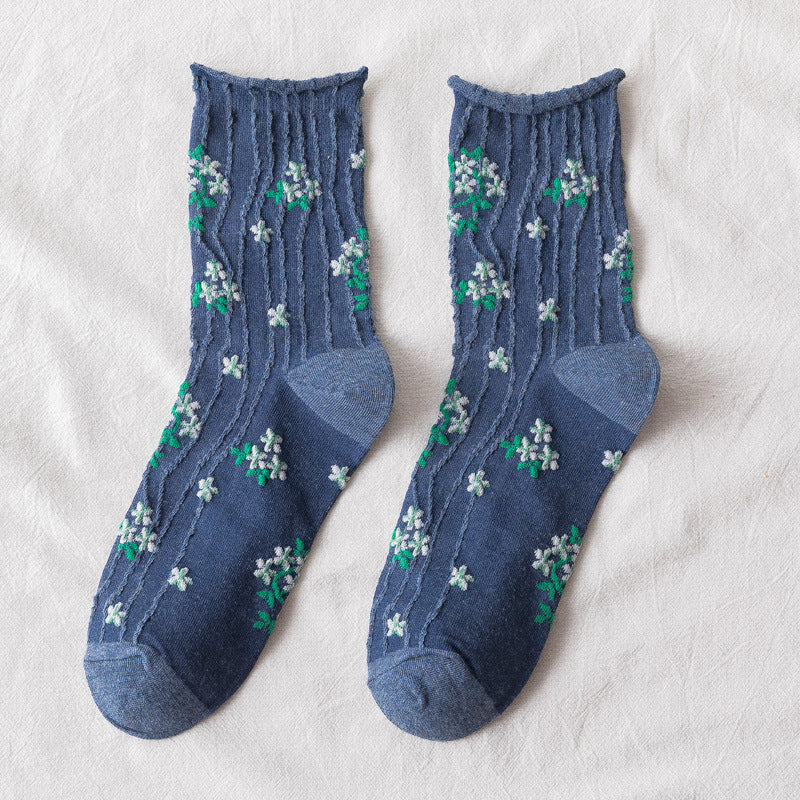 Japanese Retro Literature And Art Small Flower Socks