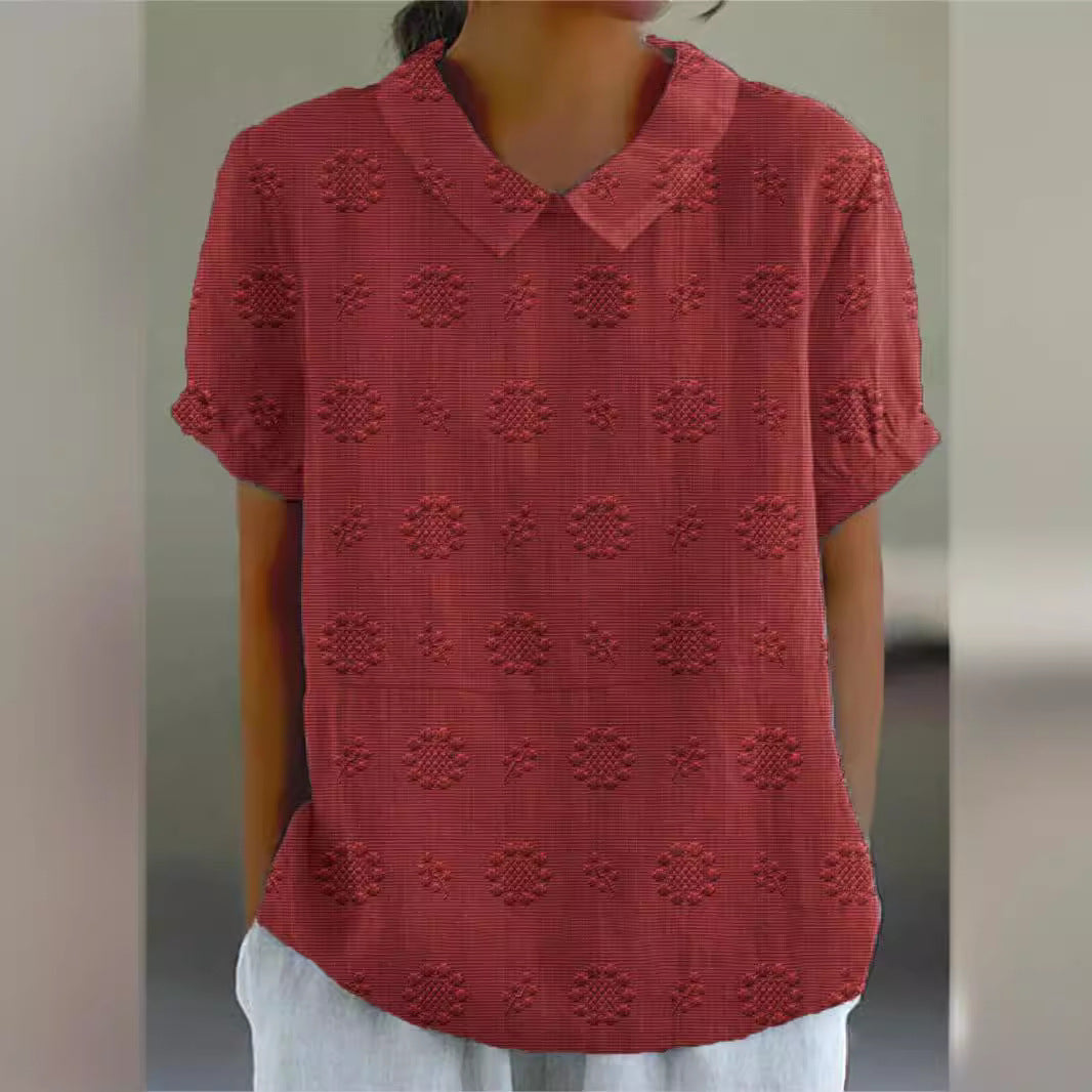 Lapel Loose Casual 3D Printed Pullover T-shirt