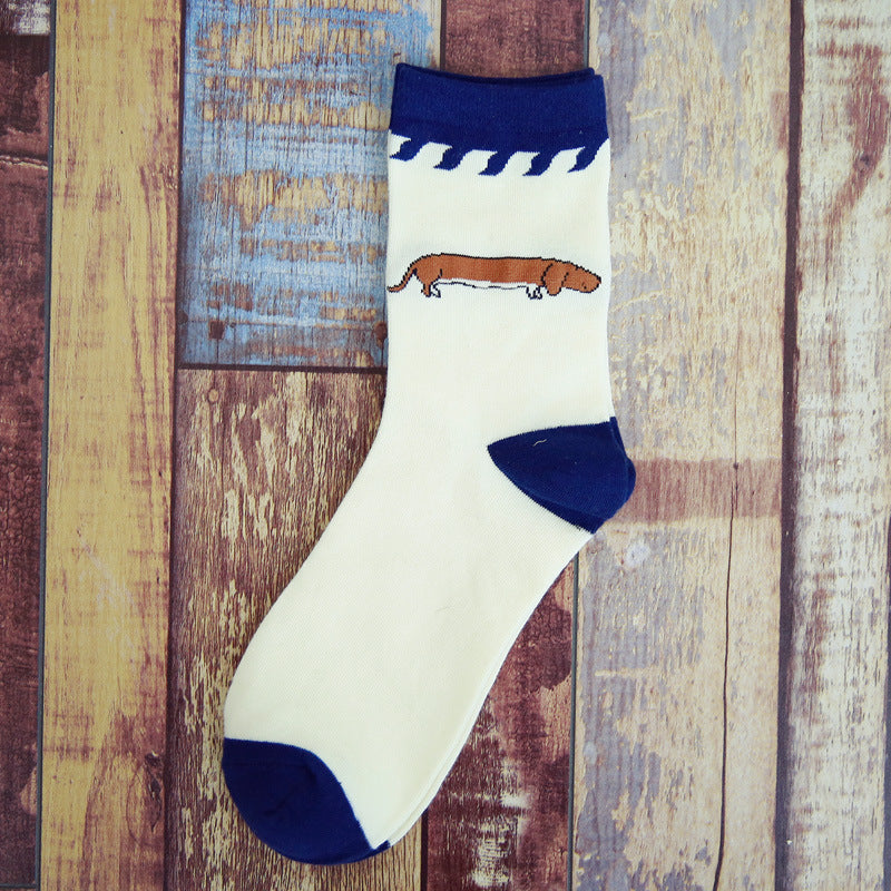 Tube Socks Pet Dog Gathering Men's Socks Autumn And Winter Cartoon 100 Cotton Socks