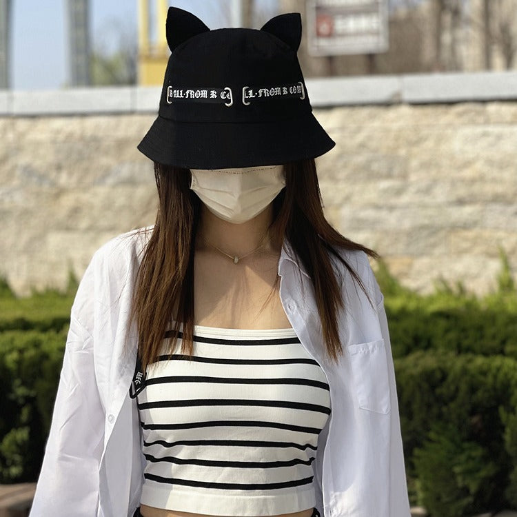 Cat Ears Girl Ribbon Bucket Hat