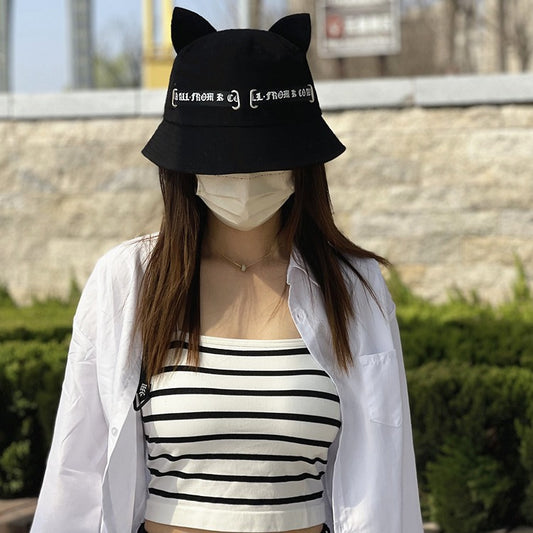 Cat Ears Girl Ribbon Bucket Hat