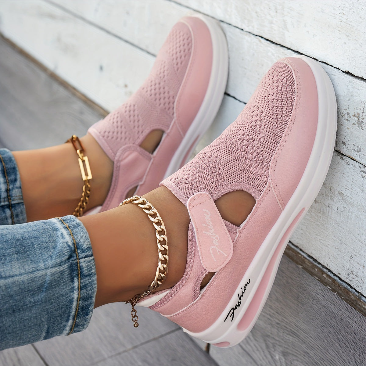 Women's Flyknit Breathable Casual Wedge Chunky-Soled Sneakers