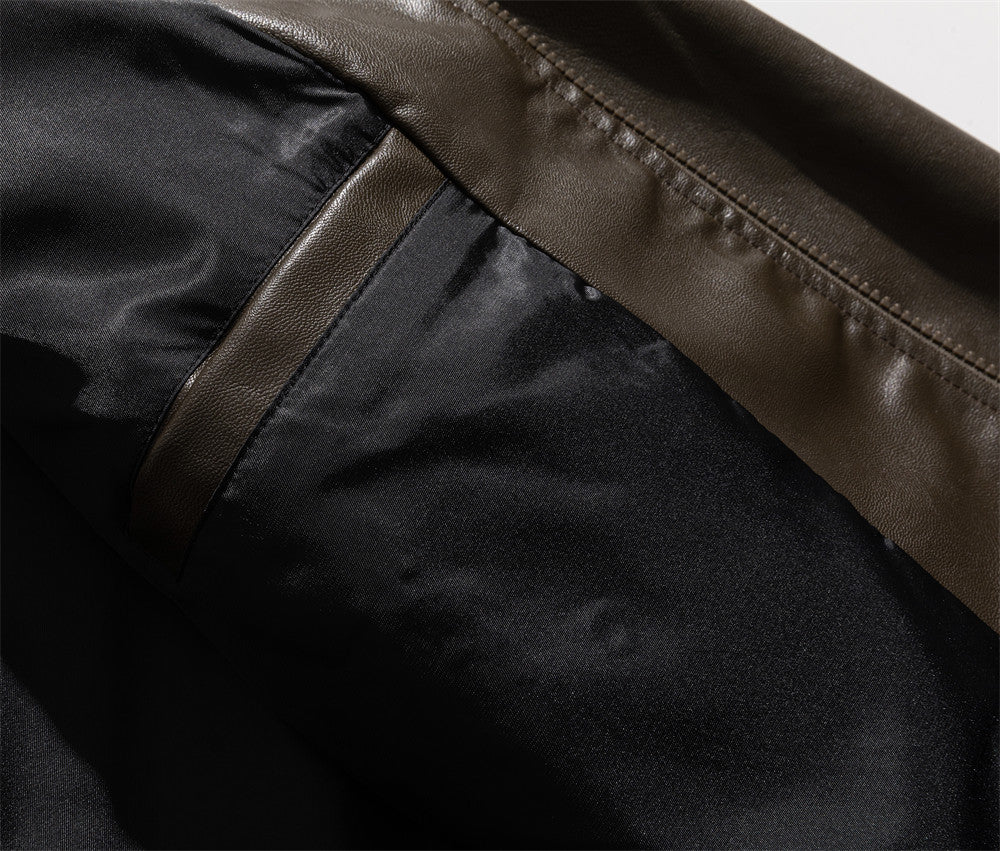 Fashion European And American Style Loose Mock Neck PU Leather Jacket Motorcycle Motorcycle Clothing