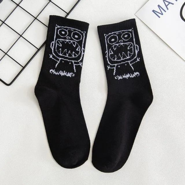 Emoji-filled Cotton Black-and-white Instagram-style Cartoon Hip-hop Quirky Long Socks For Couples
